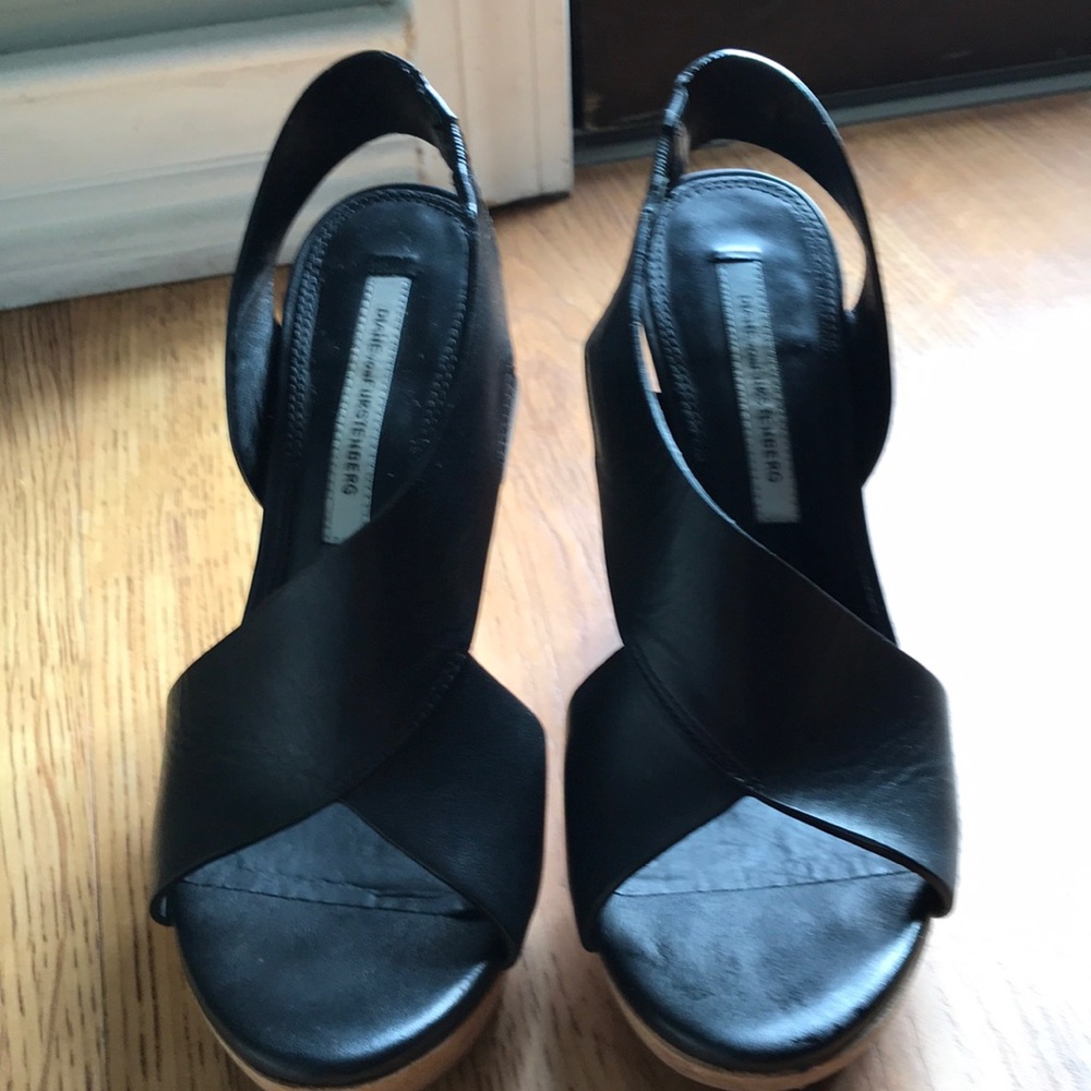 DVF Black Wooden Wedge Heels
